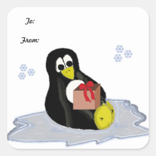 Pinguin auf Eisfleck Quadratischer Aufkleber