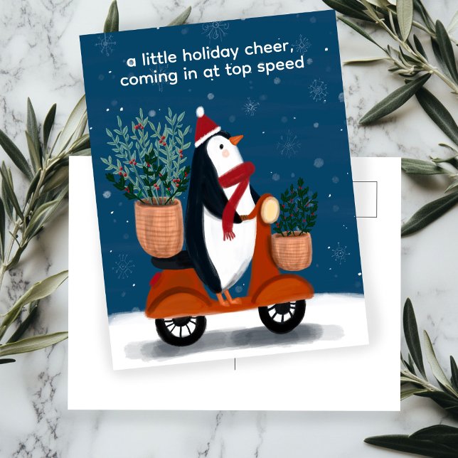 Pinguin auf Scooter Niedliche Weihnachten Custom (Penguin on Scooter Cute Christmas Custom Holiday Postcard
)