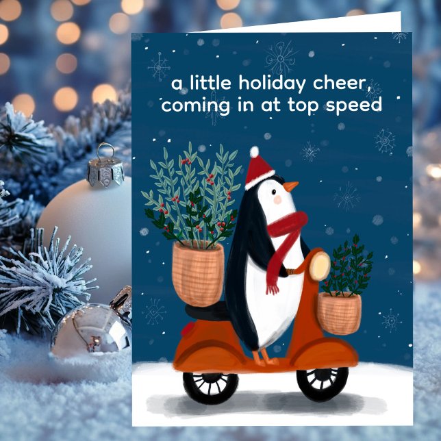 Pinguin auf Scooter Niedliche Weihnachten Custom (Penguin on Scooter Cute Christmas Custom Non-Photo Folded Holiday Card / Digital Download
)