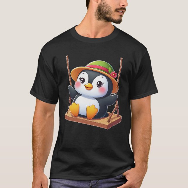 Pinguin auf Swing Playground SwingFun T-Shirt (Vorderseite)