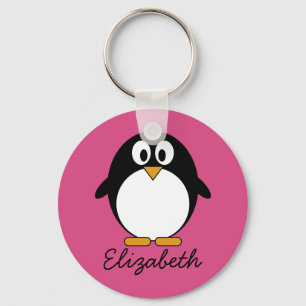 Pinguin aus niedlichem Cartoon mit rosa Hintergrun Schlüsselanhänger