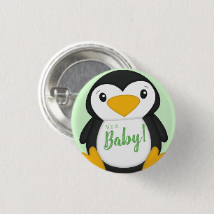 Pinguin Baby Dusche grün Button