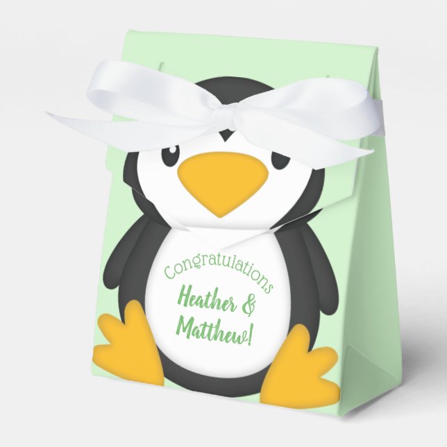 Pinguin Baby Dusche grün Geschenkschachtel (Vorderseite)