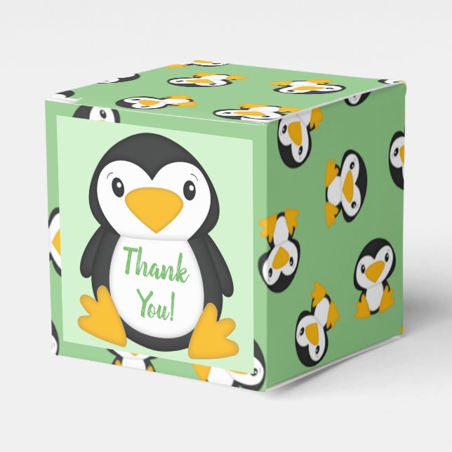 Pinguin Baby Dusche grün Geschenkschachtel (Vorderseite)