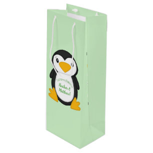 Pinguin Baby Dusche grün Geschenktüte Für Weinflaschen