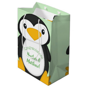Pinguin Baby Dusche grün Mittlere Geschenktüte