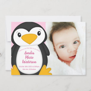 Pinguin Baby Dusche Pink Girl Einladung