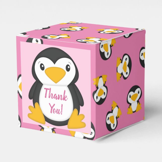 Pinguin Baby Dusche Pink Girl Geschenkschachtel (Vorderseite)