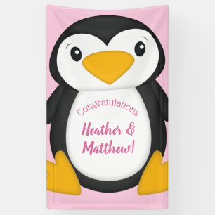 Pinguin Baby Dusche Rosa Banner
