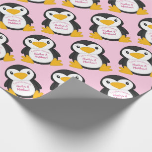 Pinguin Baby Dusche Rosa Geschenkpapier