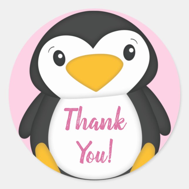 Pinguin Baby Dusche Rosa Runder Aufkleber (Vorderseite)