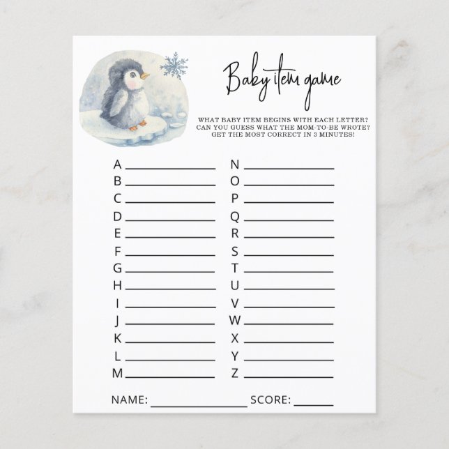 Pinguin - Baby Item Game. Baby Shower Game (Vorderseite)