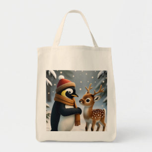 Pinguin & Baby Renntier Winter Fantasy Comic Tragetasche
