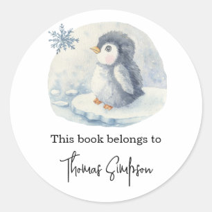 Pinguin - Baby-Shower-Exlibris Runder Aufkleber