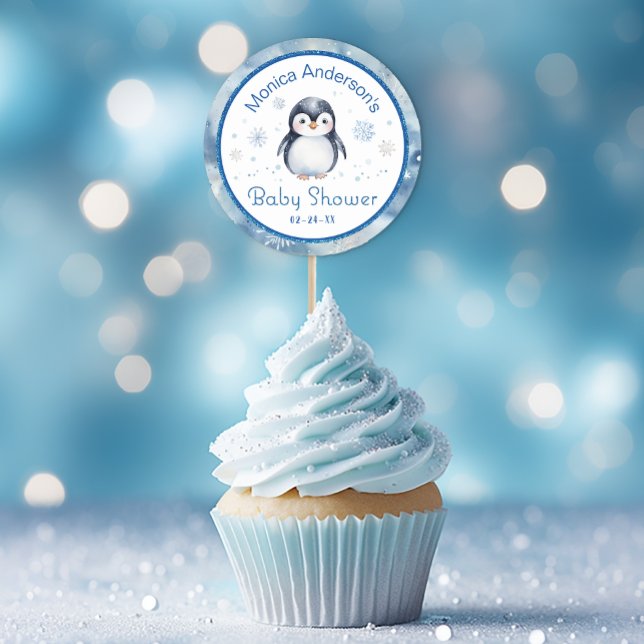 Pinguin Baby Showsticker Runder Aufkleber (Baby Shower Favor Stickers for many uses.)
