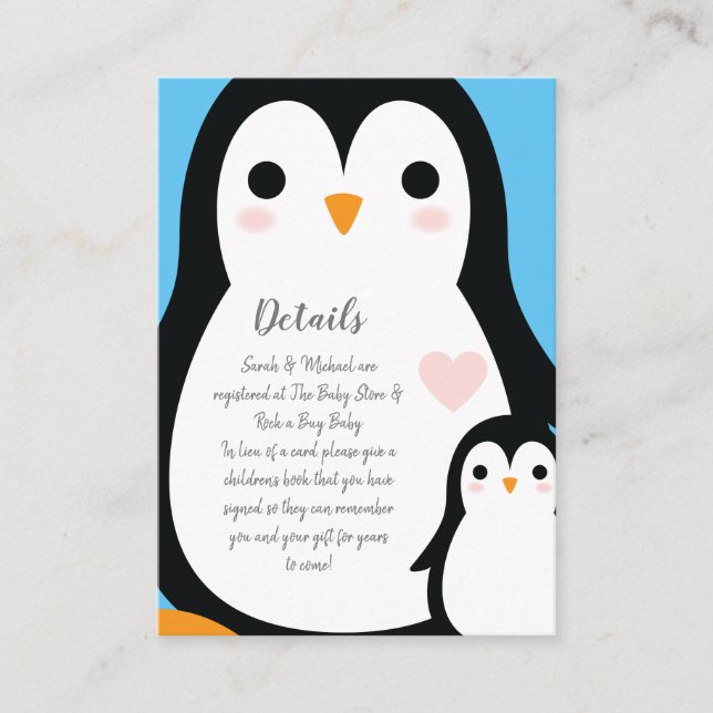 Pinguin-Babydusche Begleitkarte (Vorderseite)