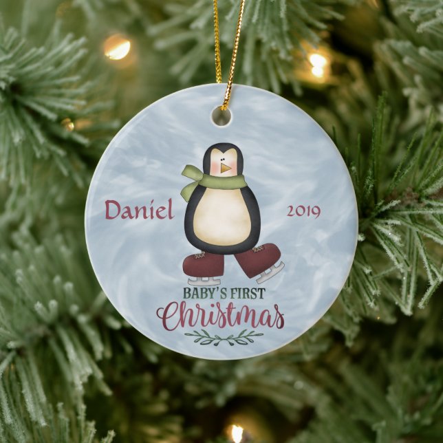 Pinguin - Babys - Erste Weihnachten Keramik Ornament (Baum)