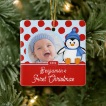 Pinguin-Babys erstes Weihnachts-Foto-Ornament