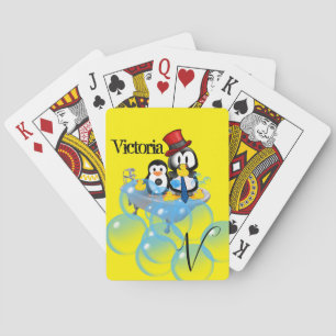 Pinguin badet in gelben Blasen - Spielkartenspiel Spielkarten