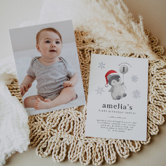 Pinguin Balloon Foto 1. Geburtstag Einladung