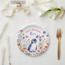 Pinguin bei Blume Personalisierter Geburtstag von  Pappteller