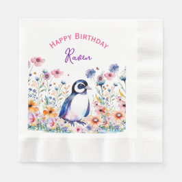 Pinguin bei Blume Personalisierter Geburtstag von  Serviette