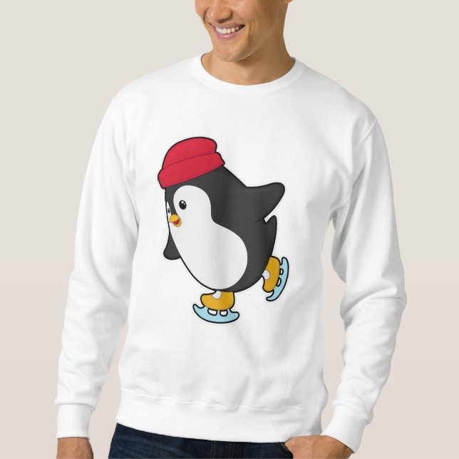 Pinguin bei Ice Skaten mit Hut Sweatshirt (Vorderseite)