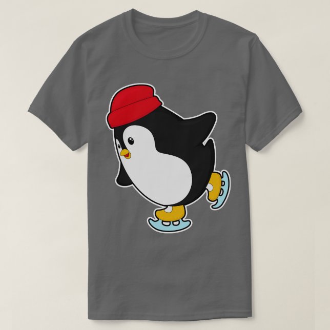 Pinguin bei Ice Skaten mit Hut T-Shirt (Design vorne)
