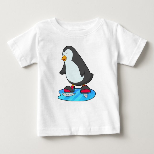 Pinguin bei Ice Skaten mit Ice-Skaten Baby T-shirt (Vorderseite)