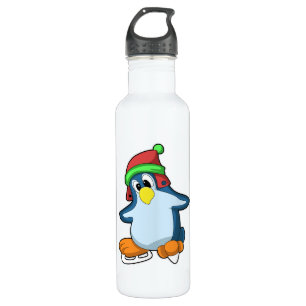 Pinguin bei Ice Skaten mit Ice-Skaten Edelstahlflasche