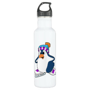 Pinguin bei Ice Skaten mit Ice-Skaten Edelstahlflasche