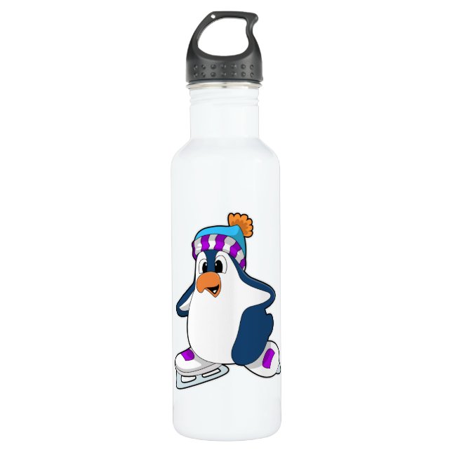 Pinguin bei Ice Skaten mit Ice-Skaten Edelstahlflasche (Vorderseite)