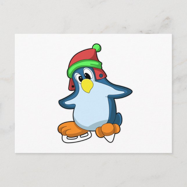 Pinguin bei Ice Skaten mit Ice-Skaten Postkarte (Vorderseite)