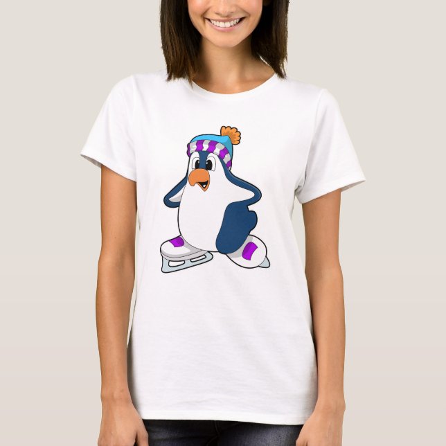 Pinguin bei Ice Skaten mit Ice-Skaten T-Shirt (Vorderseite)
