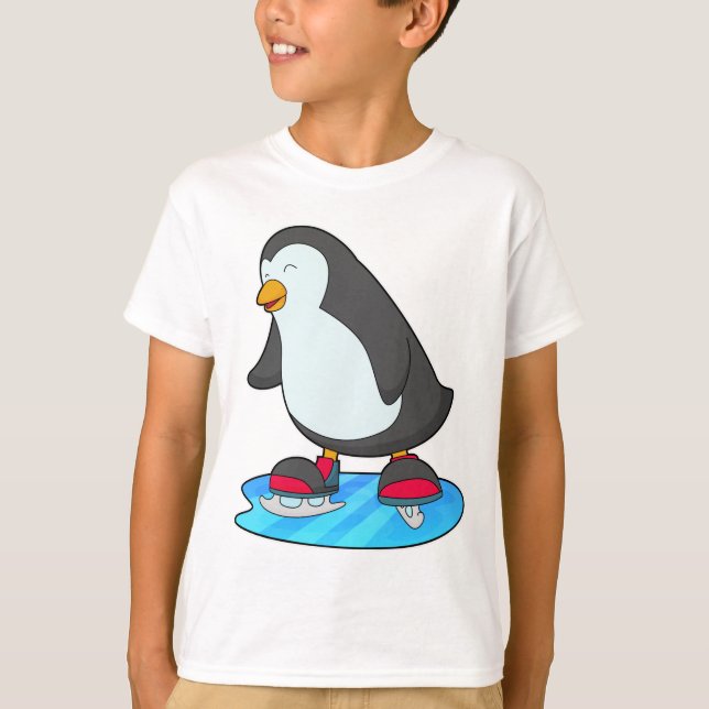 Pinguin bei Ice Skaten mit Ice-Skaten T-Shirt (Vorderseite)