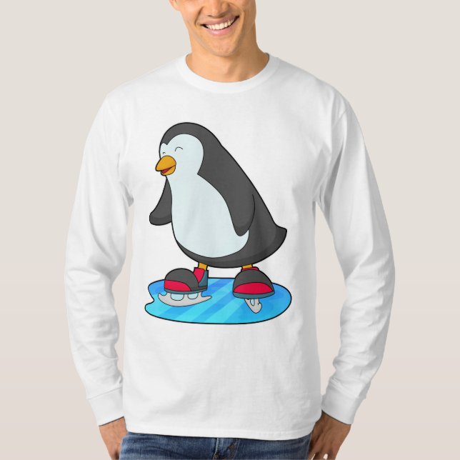 Pinguin bei Ice Skaten mit Ice-Skaten T-Shirt (Vorderseite)