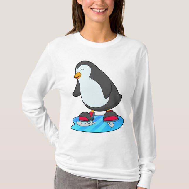 Pinguin bei Ice Skaten mit Ice-Skaten T-Shirt (Vorderseite)