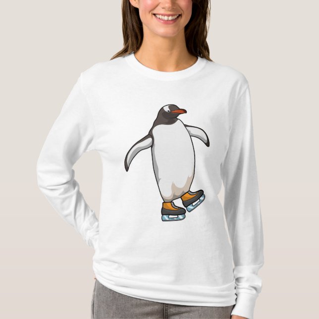 Pinguin bei Ice Skaten mit Ice-Skaten T-Shirt (Vorderseite)