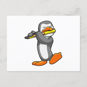 Pinguin bei Musik mit Flöte Postkarte