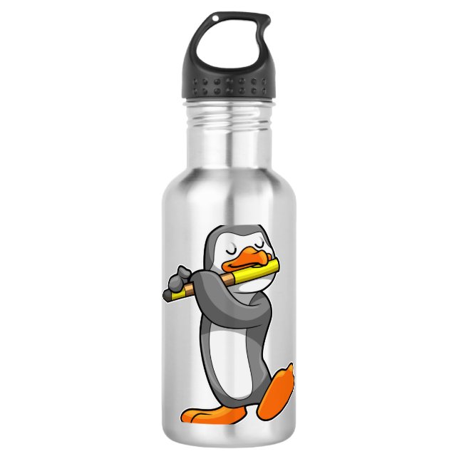 Pinguin bei Musik mit Flute Edelstahlflasche (Vorderseite)