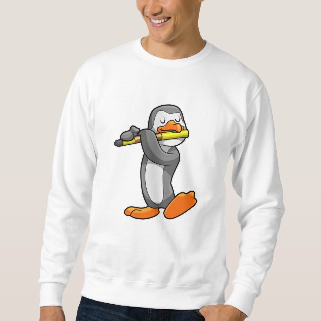 Pinguin bei Musik mit Flute Sweatshirt (Vorderseite)