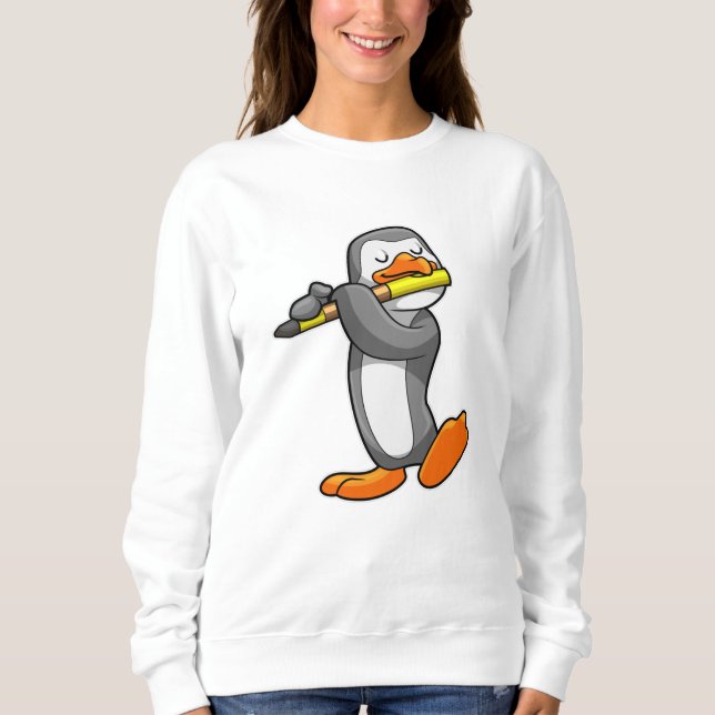 Pinguin bei Musik mit Flute Sweatshirt (Vorderseite)