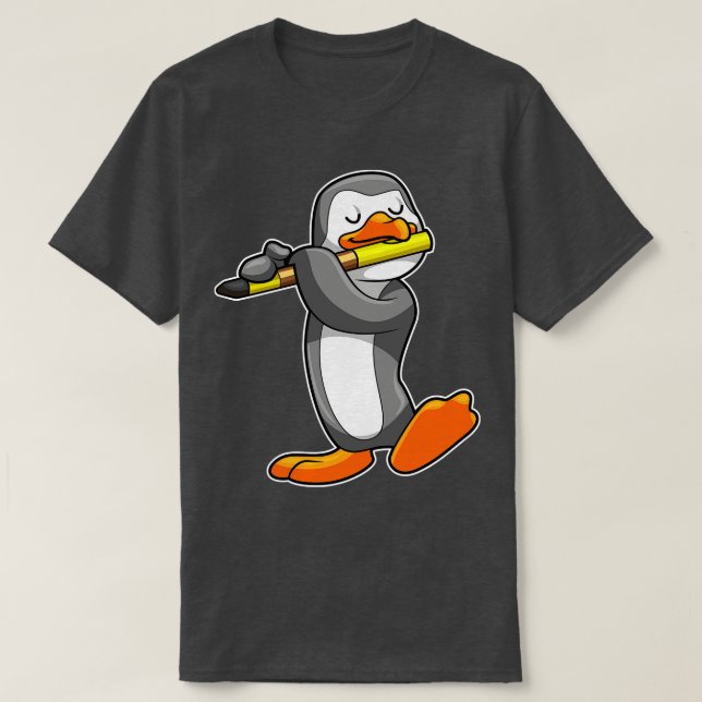Pinguin bei Musik mit Flute T-Shirt (Design vorne)