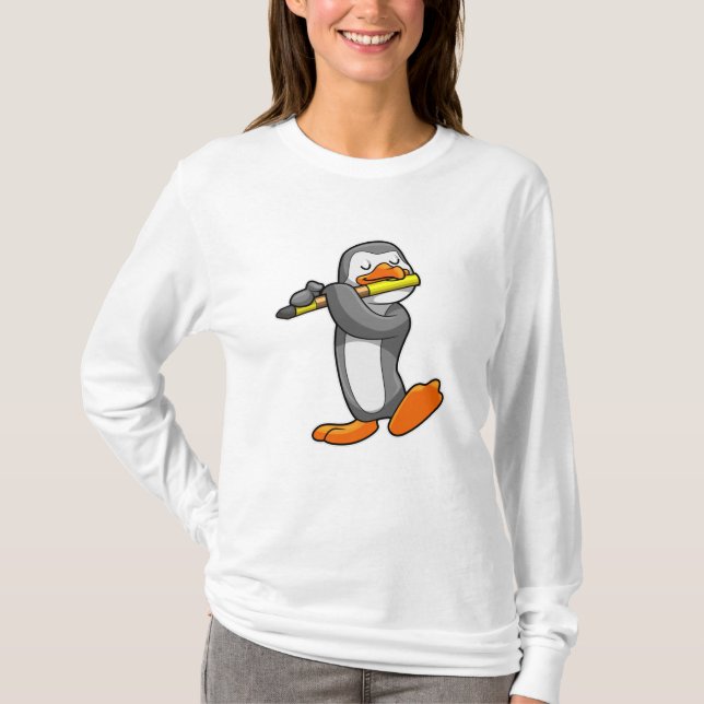 Pinguin bei Musik mit Flute T-Shirt (Vorderseite)