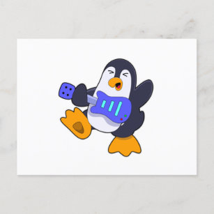 Pinguin bei Musik mit Gitarre Postkarte