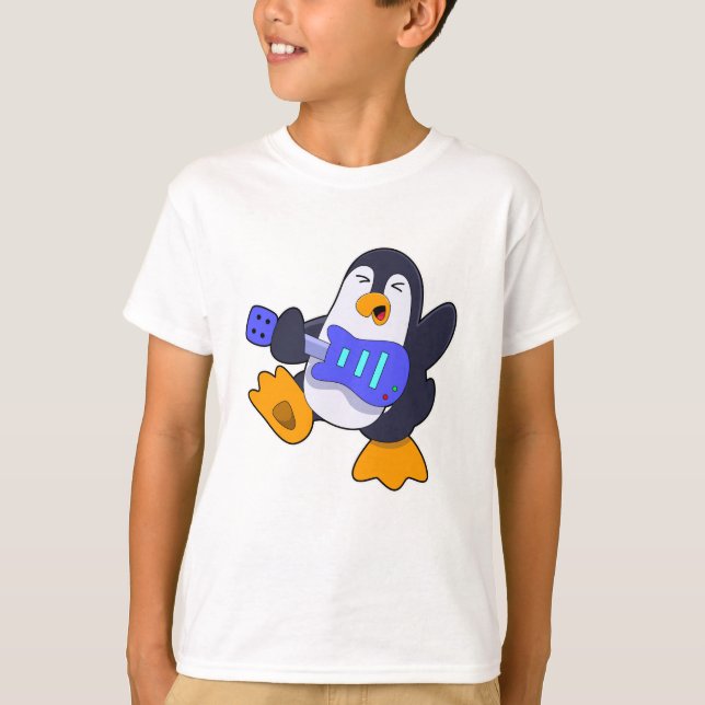 Pinguin bei Musik mit Gitarre T-Shirt (Vorderseite)