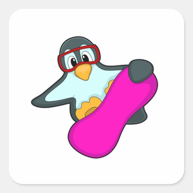 Pinguin bei Snowboard Sports & Ski Gogles Quadratischer Aufkleber (Vorderseite)