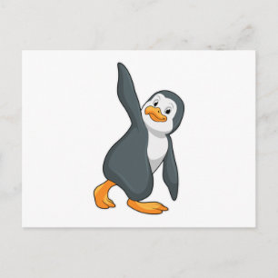 Pinguin bei Yoga-Dehnübung Postkarte