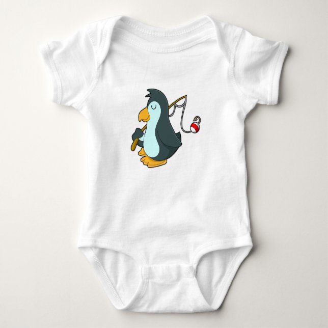 Pinguin beim Angeln mit Angelrute Baby Strampler (Vorderseite)