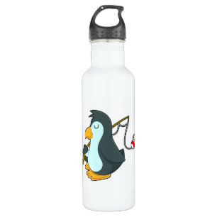 Pinguin beim Angeln mit Angelrute Edelstahlflasche